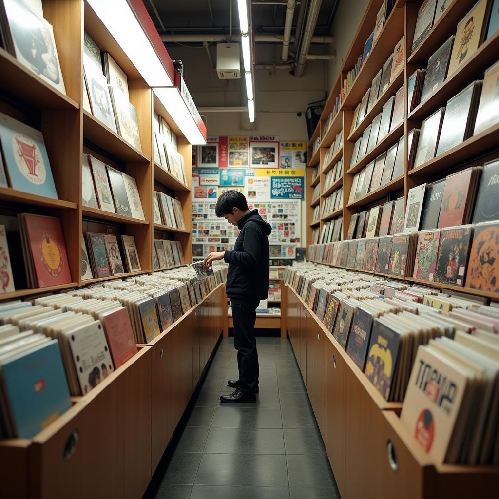 Browsing Vinyl Records in a Japanese Record Store