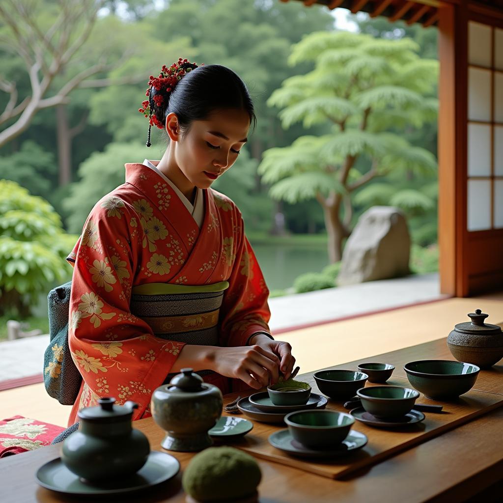 Japanese Tea Ceremony in Traditional Kimono