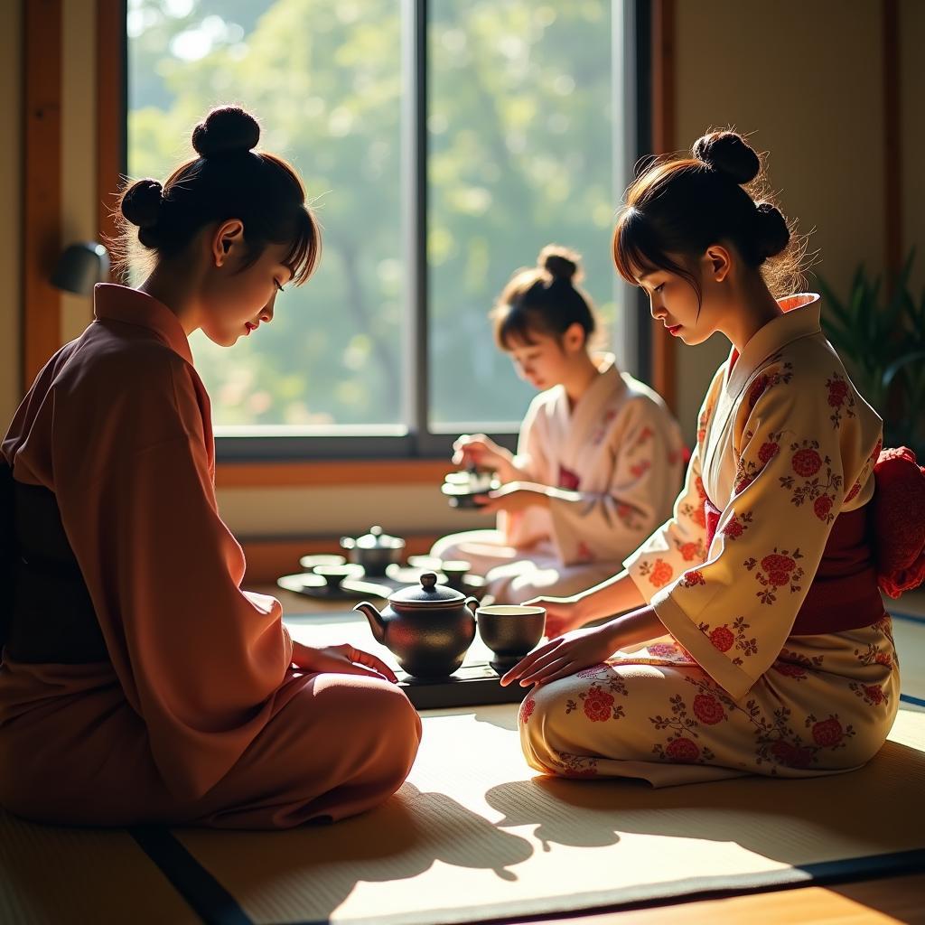 Traditional Japanese Tea Ceremony in Kimono