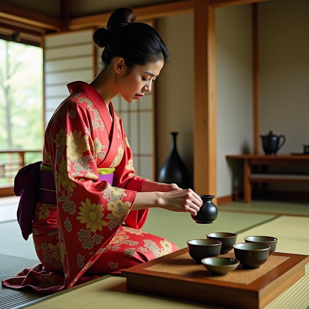 Japanese Tea Ceremony with Traditional Kimono