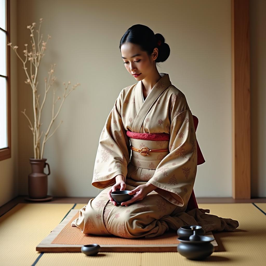 Traditional Japanese Tea Ceremony in a Serene Setting