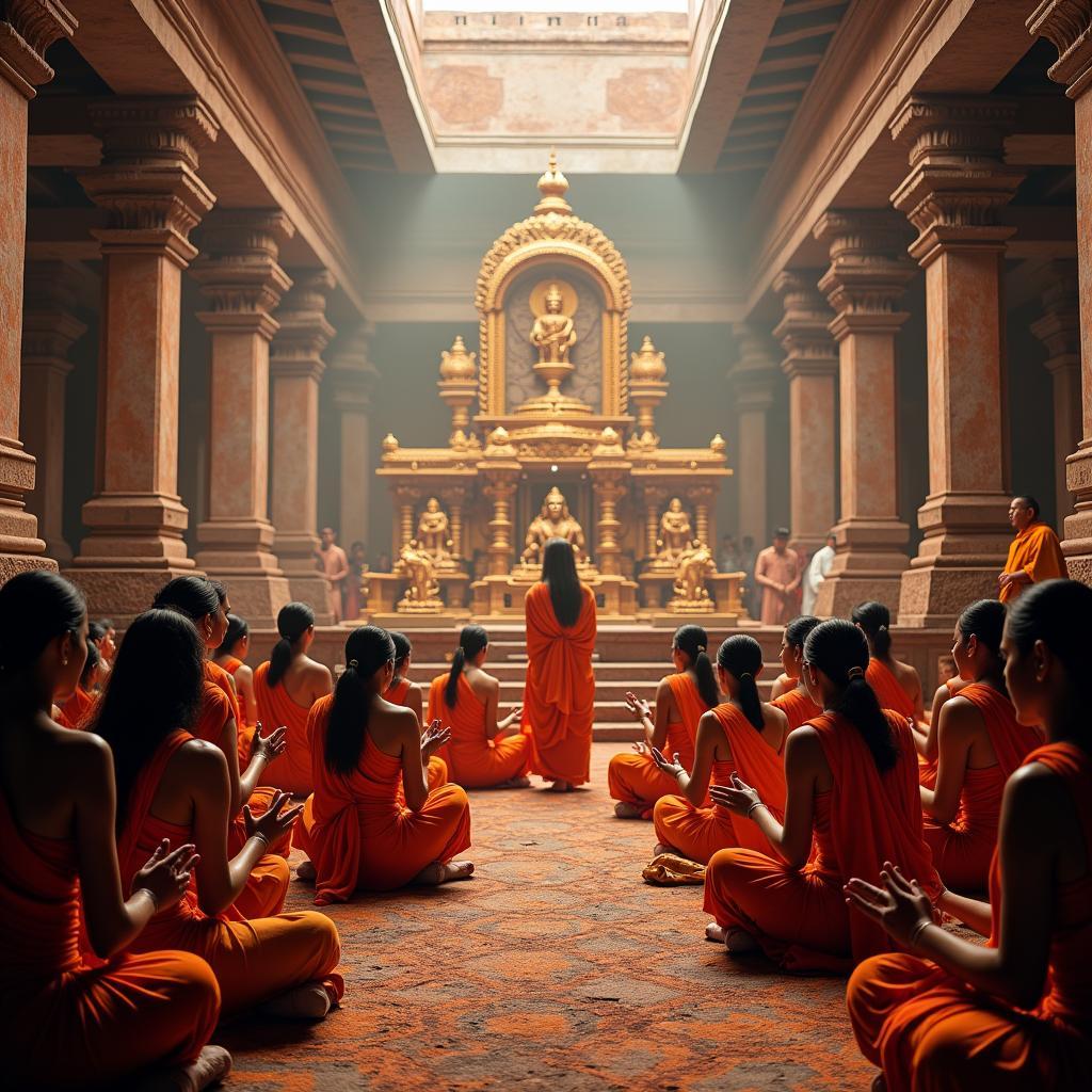 Devotees performing rituals at a Jyotirlinga temple