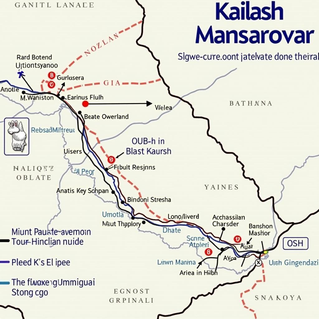 Kailash Mansarovar Tour Map Showing Routes and Key Locations