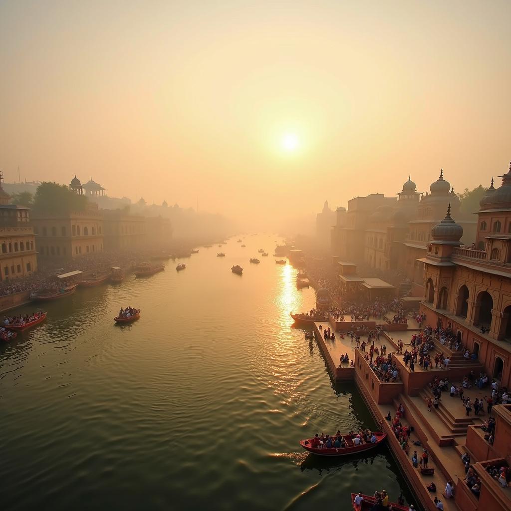 Sunrise over the ghats of Kashi during a temple tour