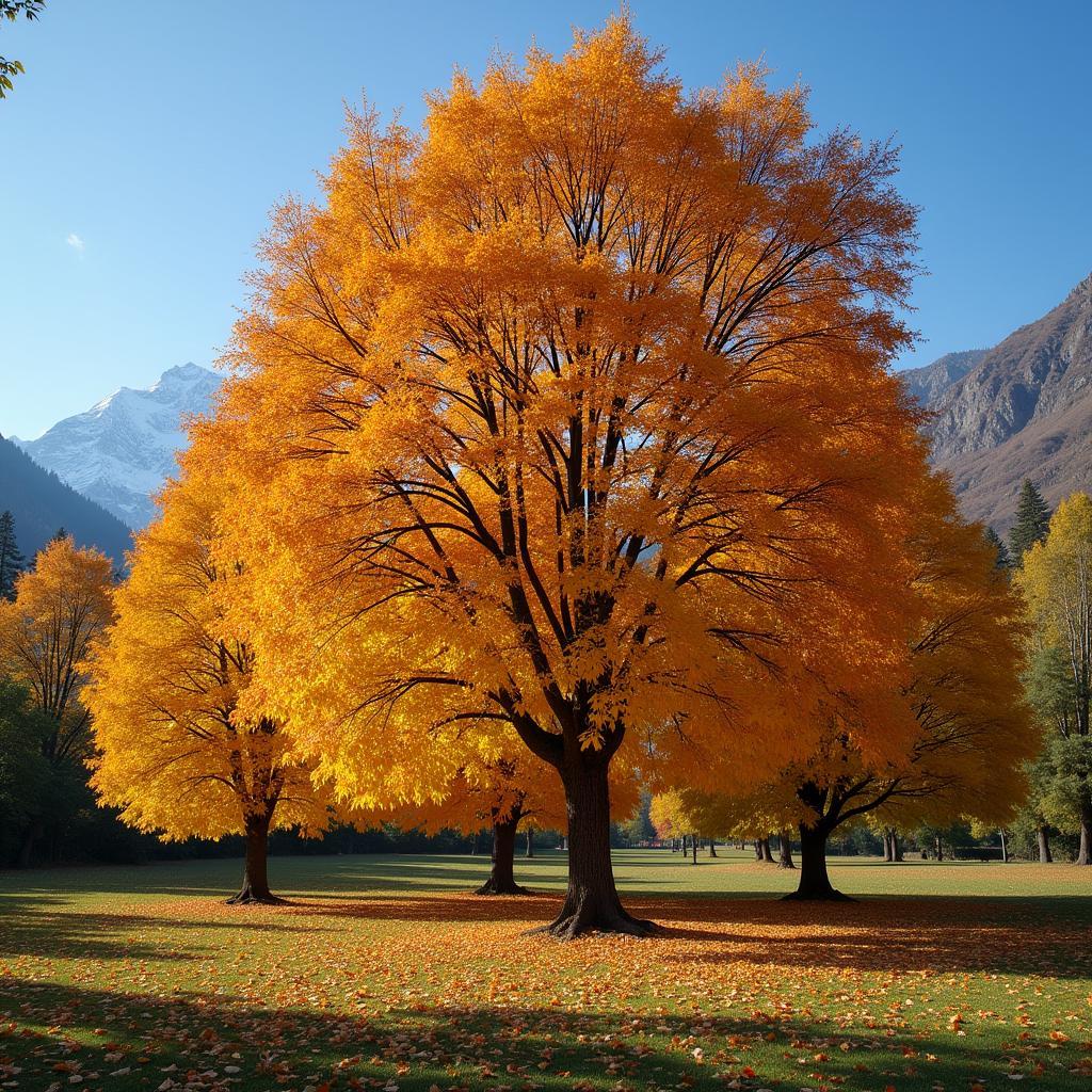 Golden Chinar Trees in Autumn, Kashmir