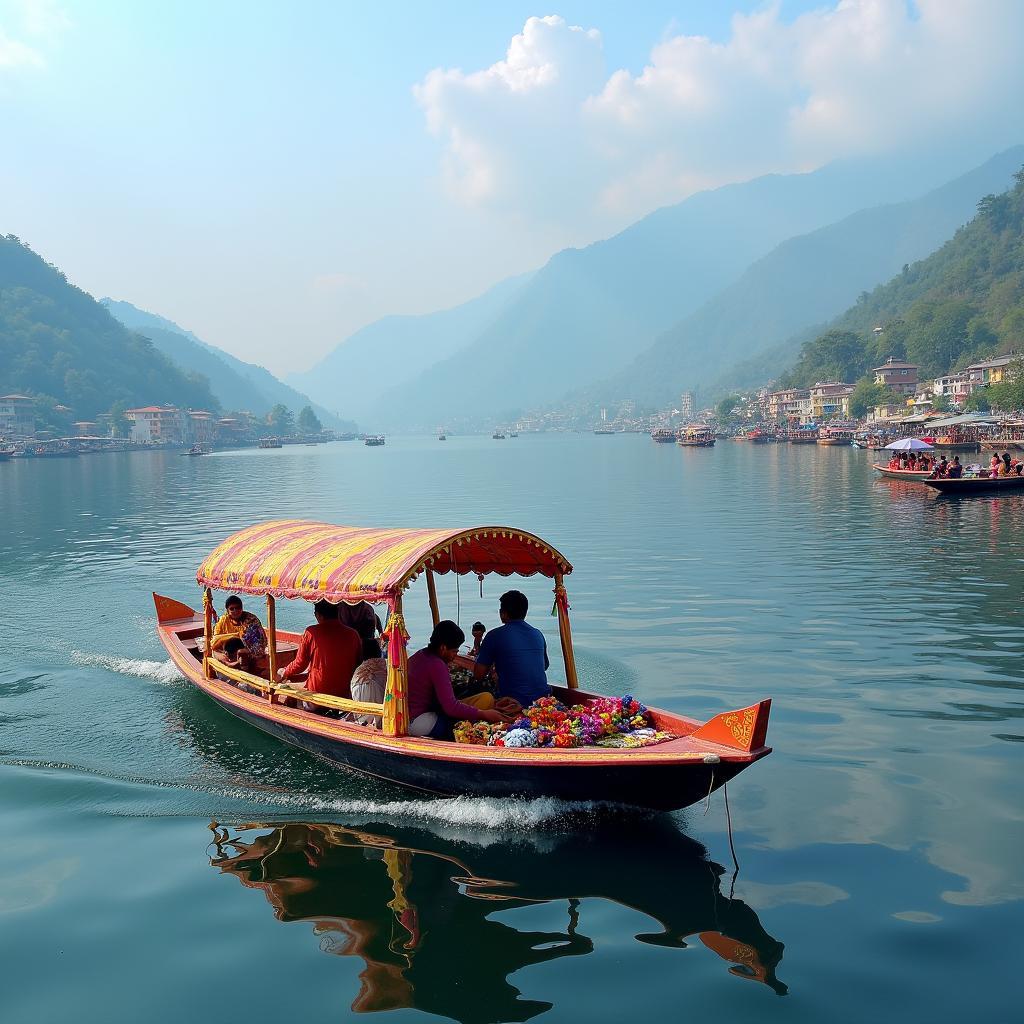 Colorful shikara boat ride on Dal Lake