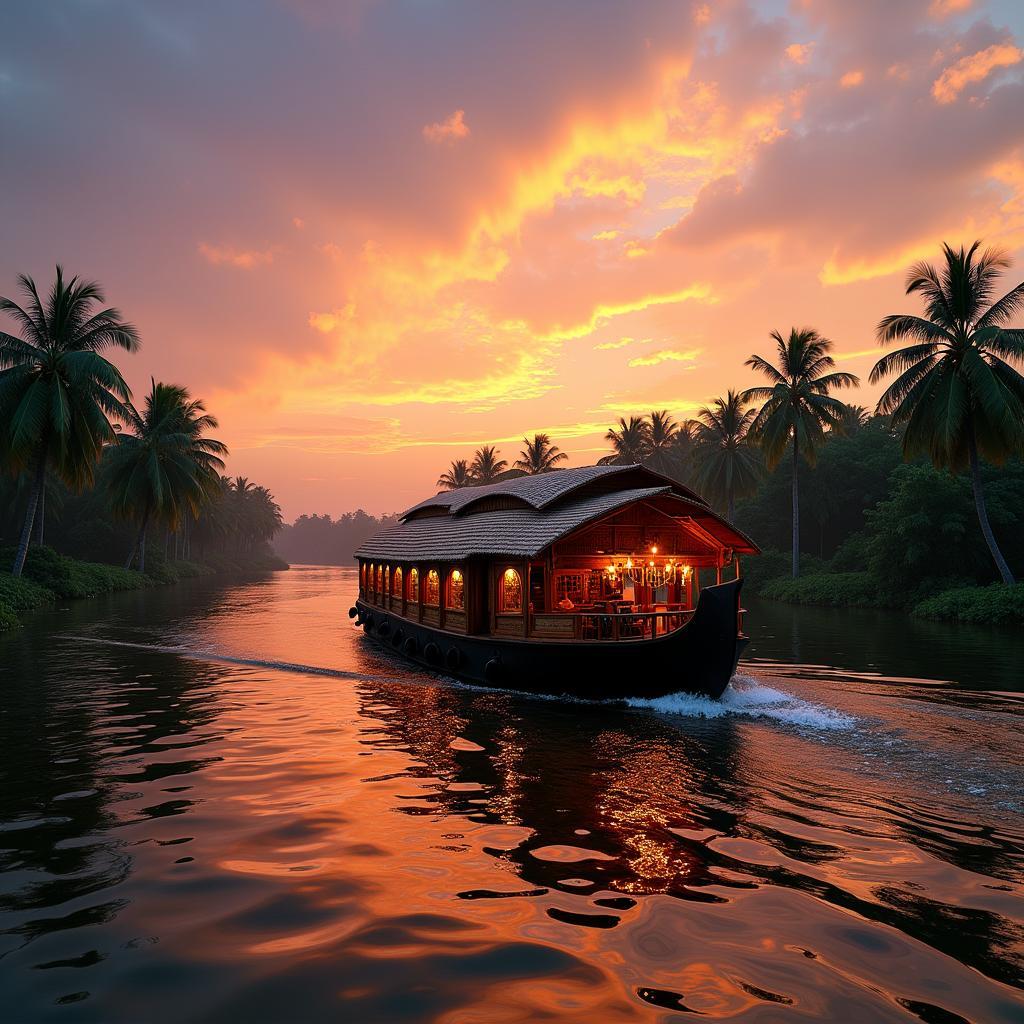 Kerala Backwaters Houseboat Cruise at Sunset