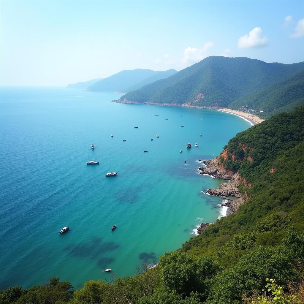 Scenic view of the Konkan coast with clear blue water and lush green hills