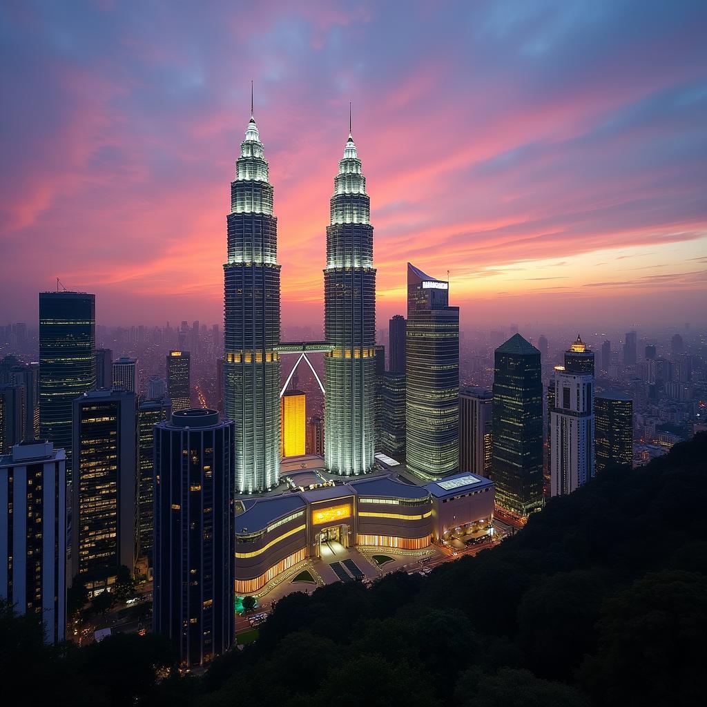 Kuala Lumpur Cityscape Featuring the Petronas Twin Towers at Sunset