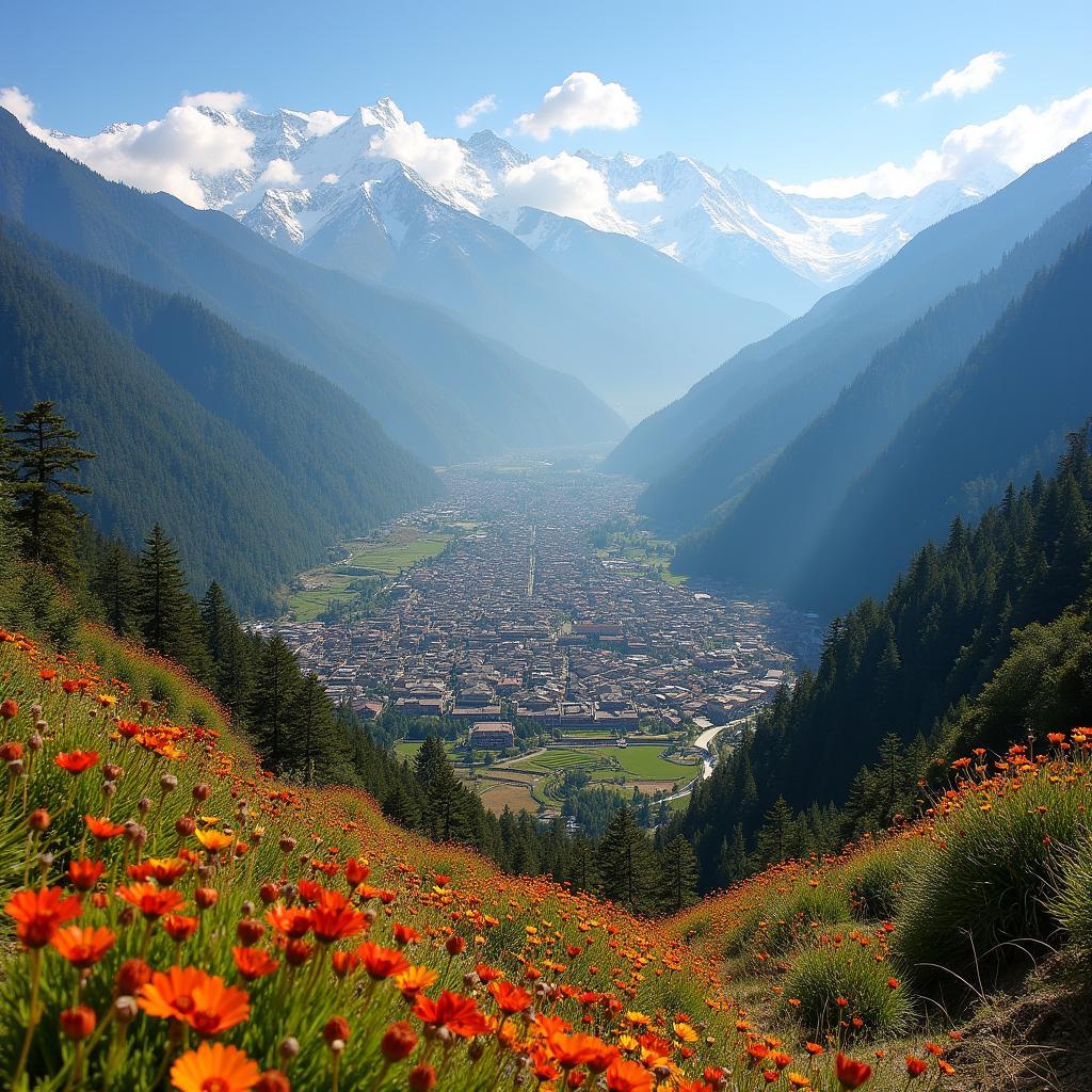 Scenic View of Lachung Village and Yumthang Valley