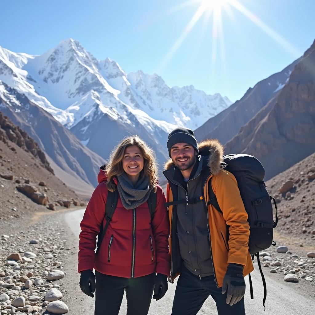 Travelers stop at a high-altitude pass in Leh Ladakh.