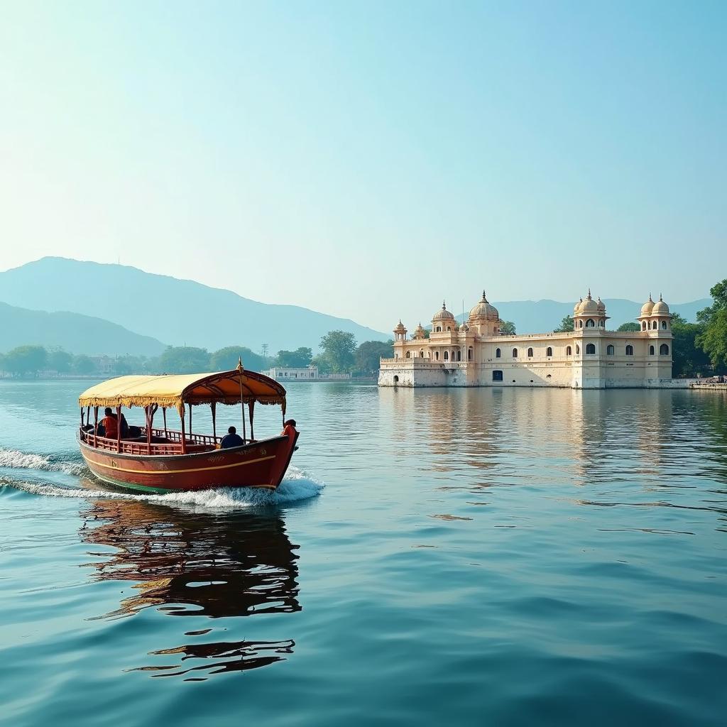 Boat cruise on Lake Pichola Udaipur with views of Jag Mandir and Lake Palace