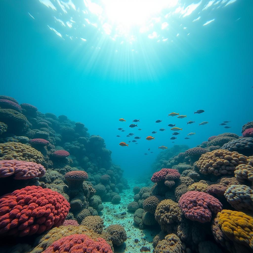 Vibrant coral reef teeming with colorful fish in Lakshadweep