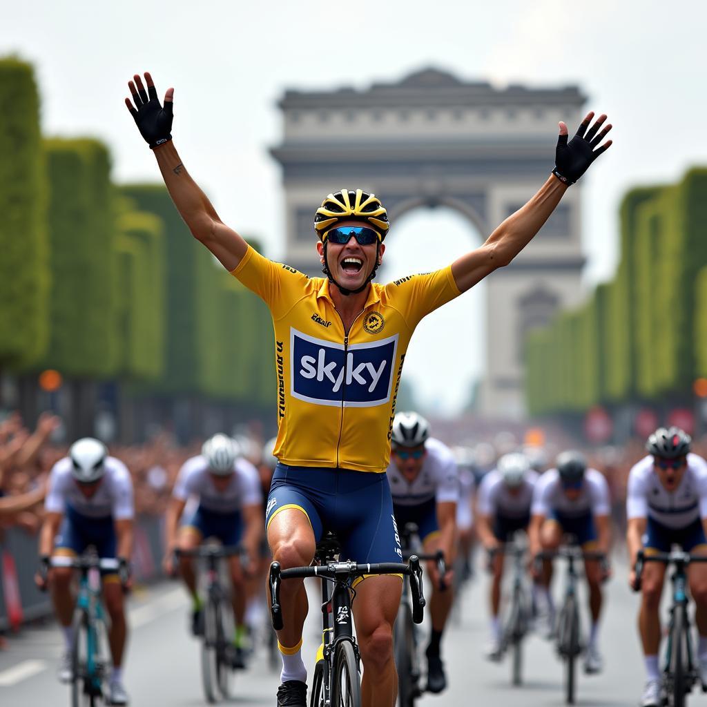 Lance Armstrong celebrating his first Tour de France win in 1999