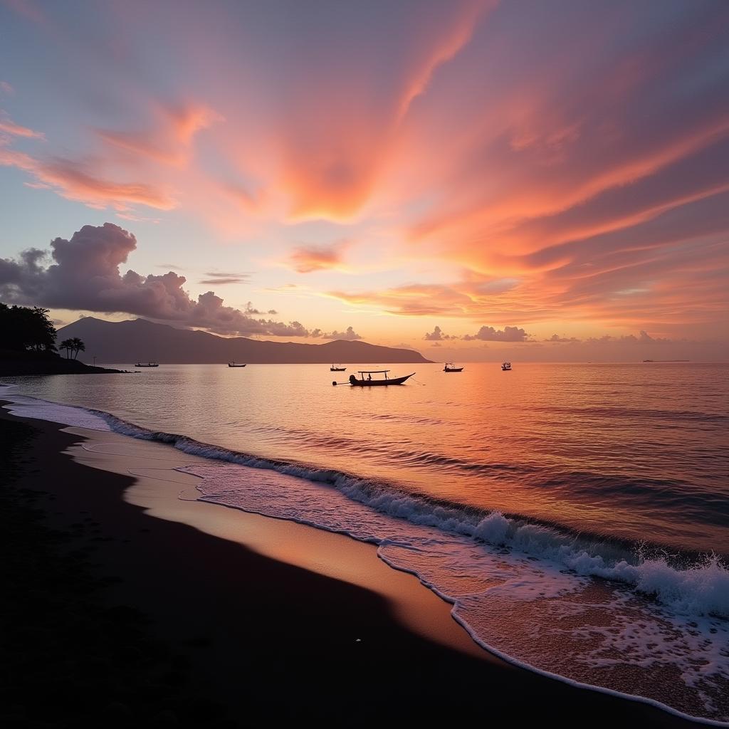 Panoramic view of Lovina Beach at sunrise