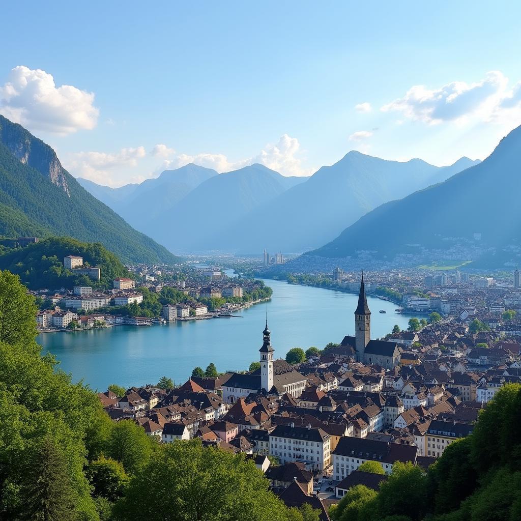 Lucerne city view with the lake and mountains