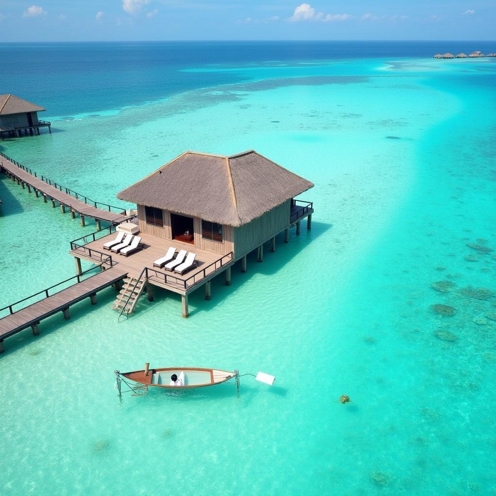 Luxurious overwater bungalow in the Maldives, perfect for a romantic getaway.