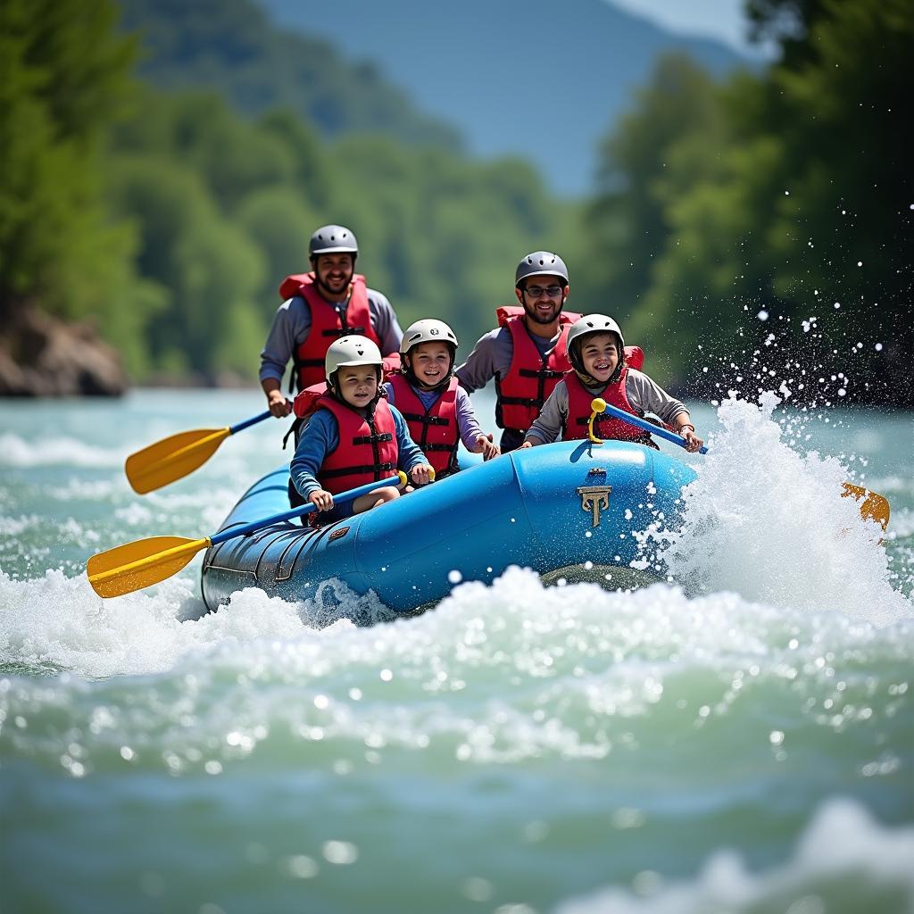 Family enjoying white-water rafting in Manali