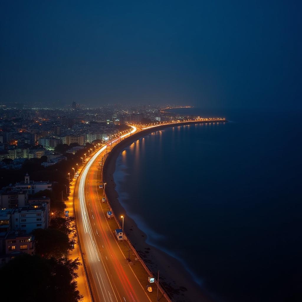 Marine Drive at night illuminated like a necklace