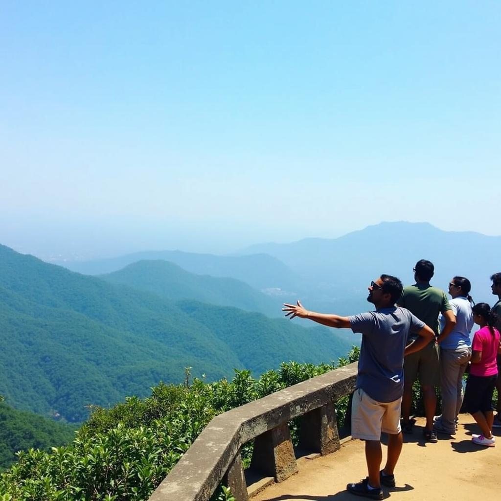 Matheran tour guide pointing out key landmarks at Panorama Point