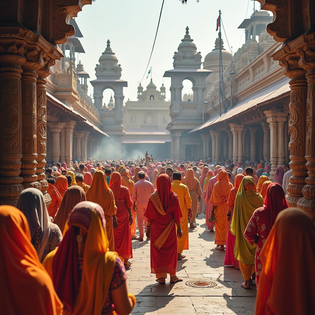 Devotees Offering Prayers at a Temple in Mathura Vrindavan