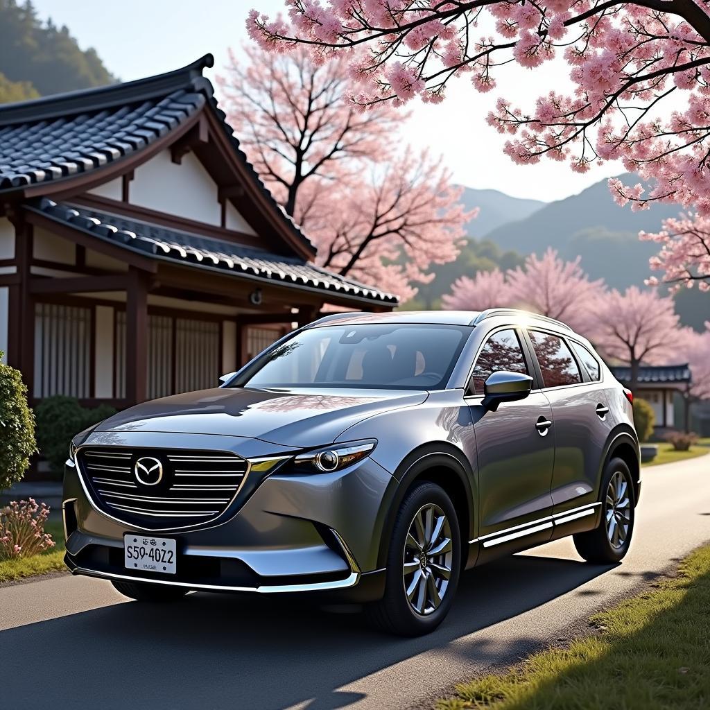 Mazda CX-9 Grand Touring AWD parked in a picturesque rural setting in Japan