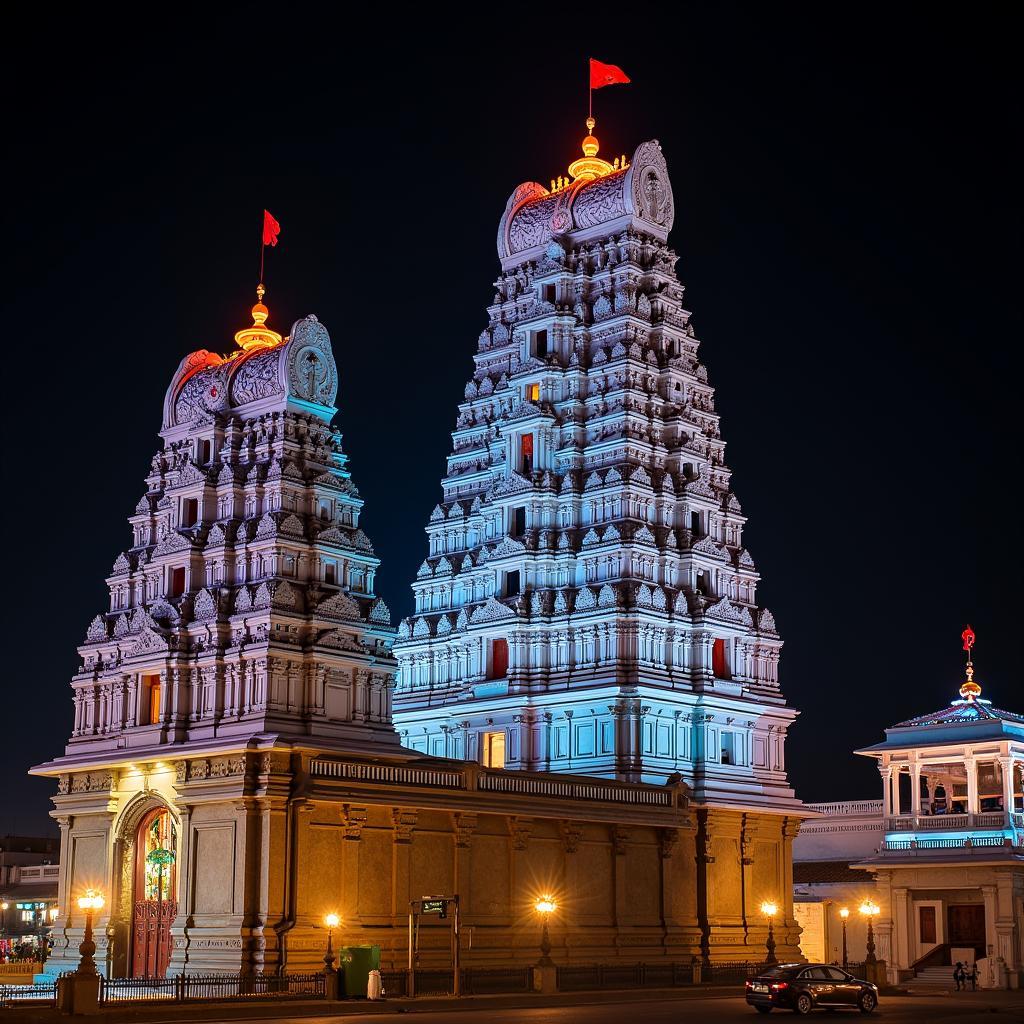 Meenakshi Amman Temple in Madurai, India at night