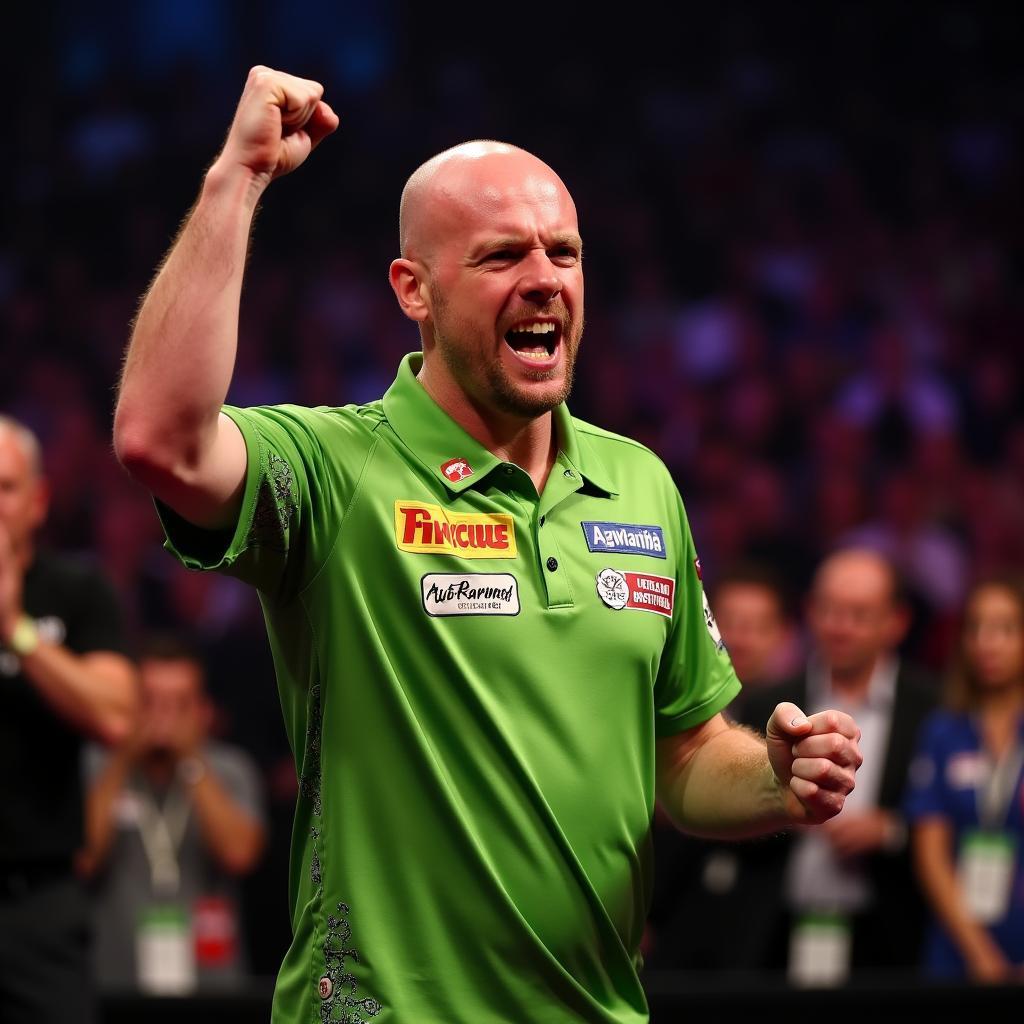 Michael van Gerwen celebrating a victory at the 2014 PDC Pro Tour