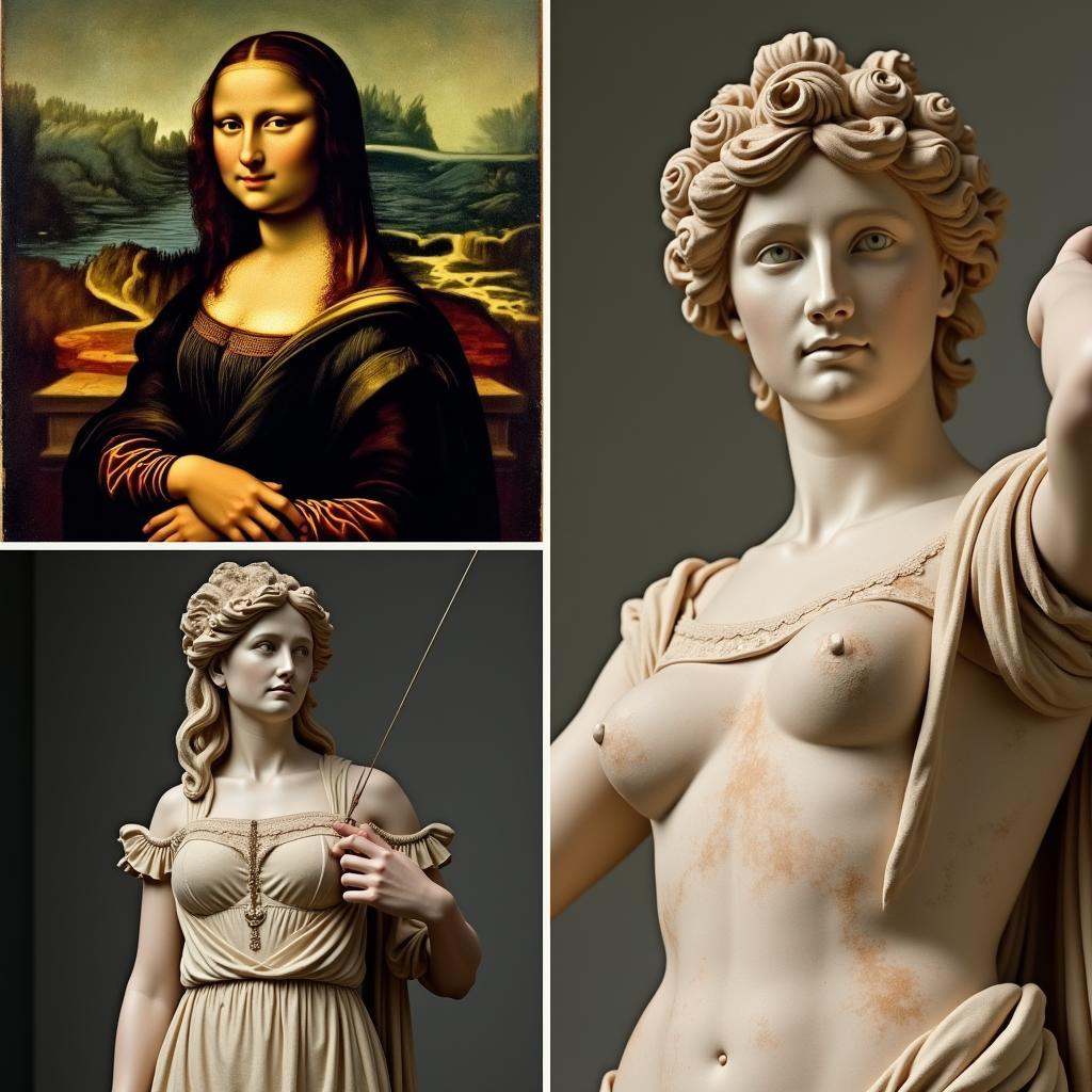 Mona Lisa, Venus de Milo, and Winged Victory