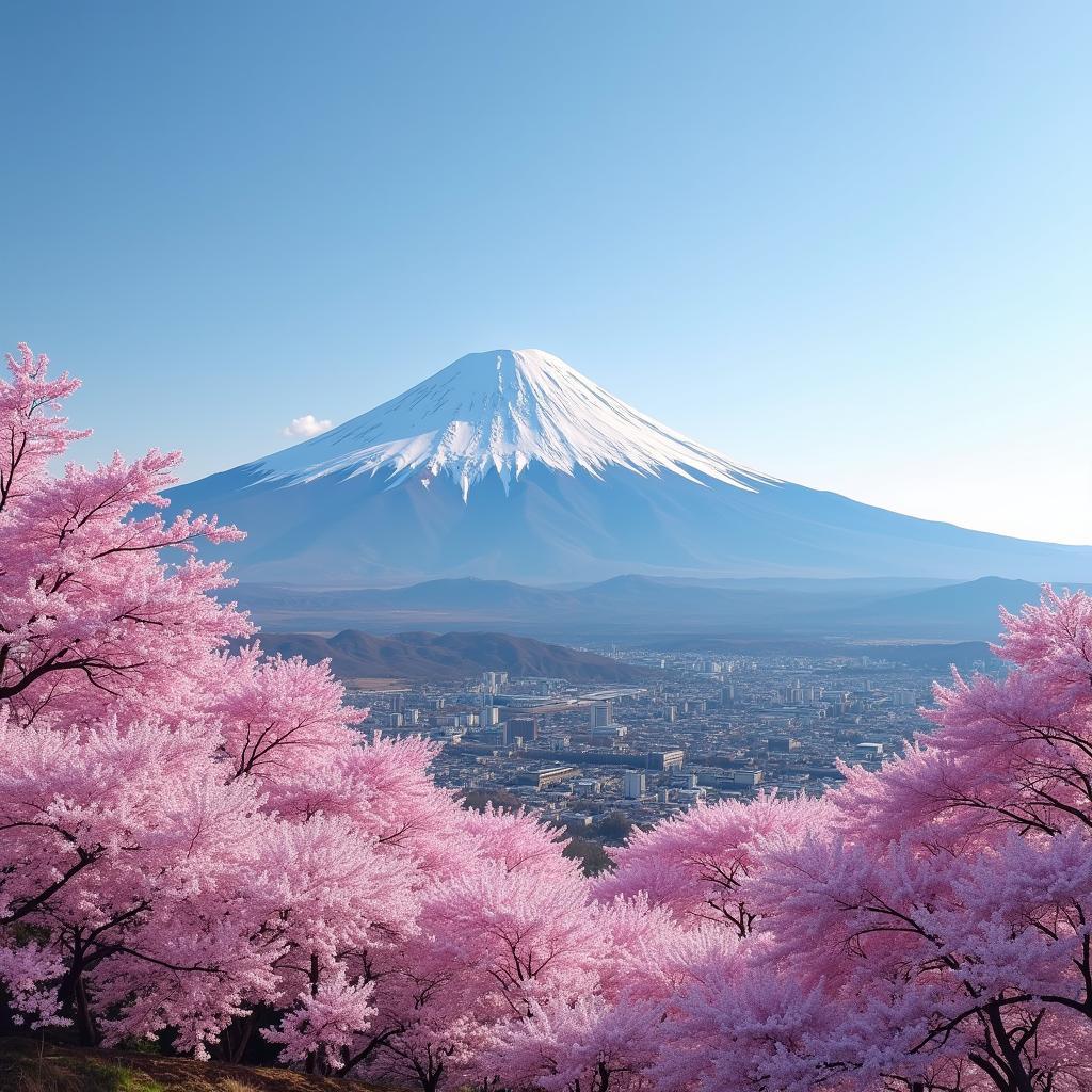 Mount Fuji in Spring with Cherry Blossoms