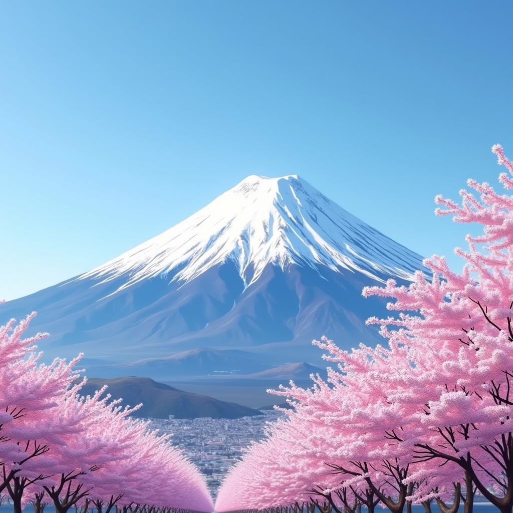 Mount Fuji with Cherry Blossoms in Foreground