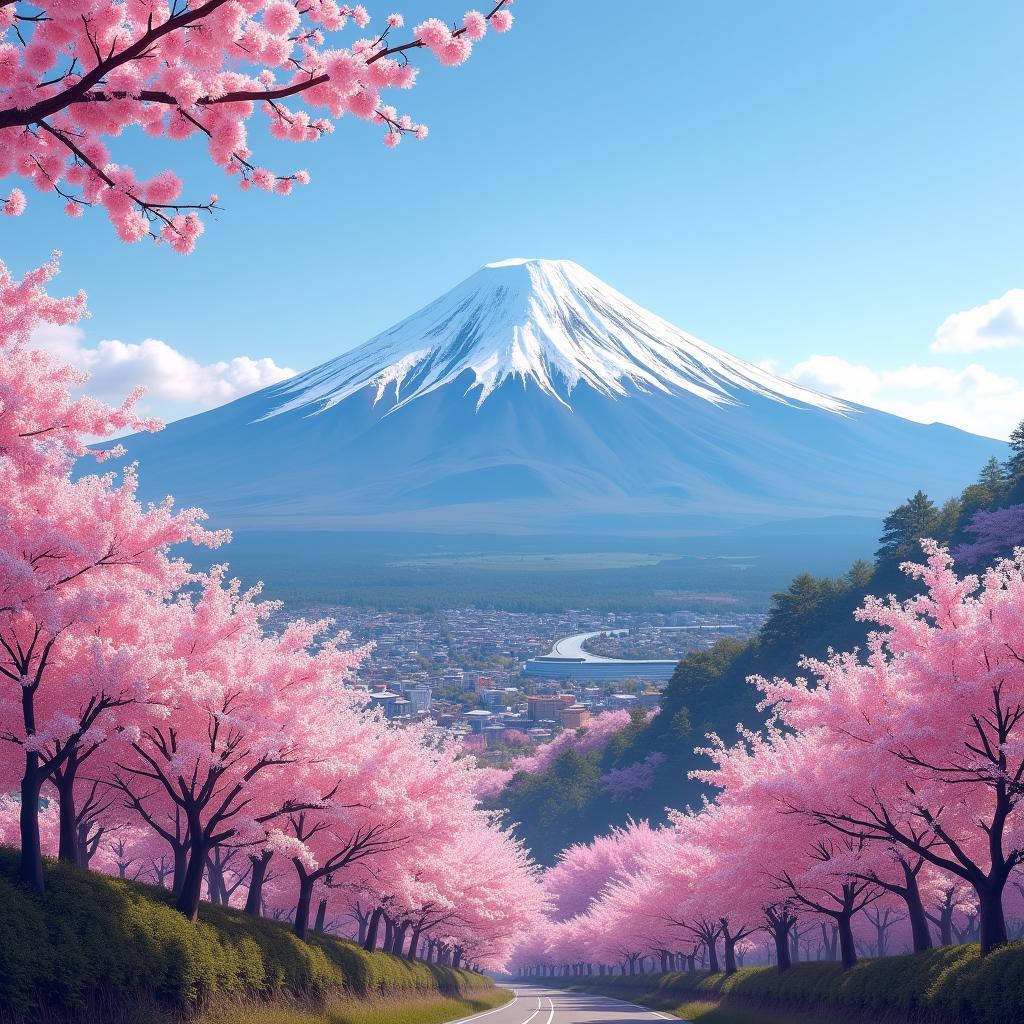 Mount Fuji with Cherry Blossom Landscape