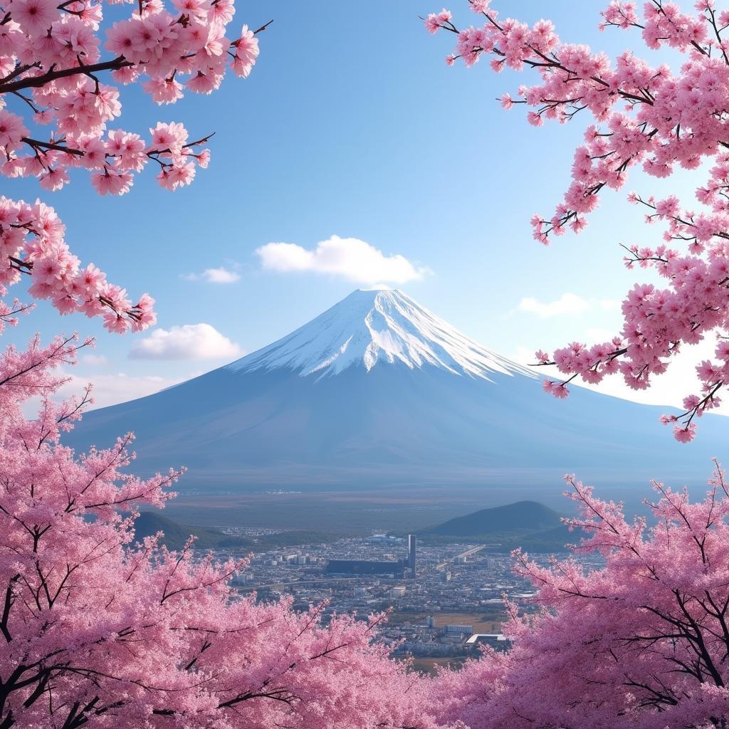 Mount Fuji during cherry blossom season in Japan