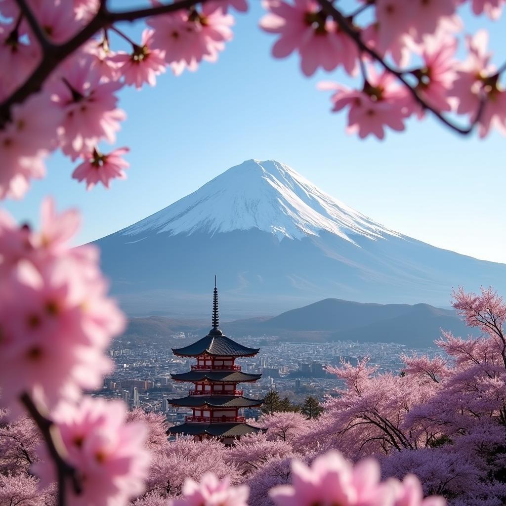 Mount Fuji with Cherry Blossoms in Spring