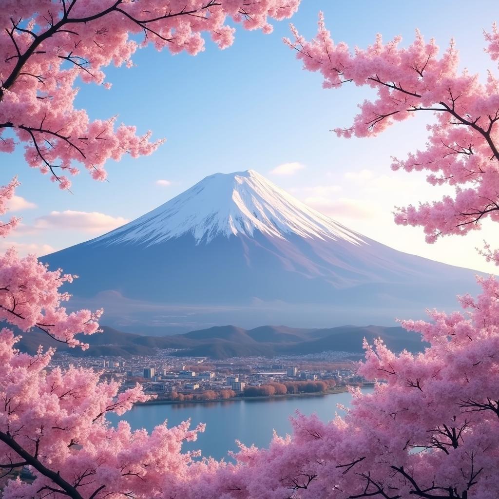 Mount Fuji in Spring with Cherry Blossoms