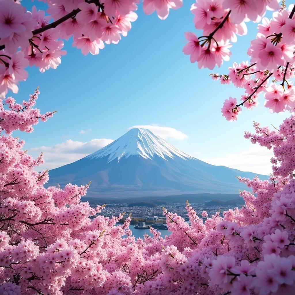 Mount Fuji with Cherry Blossoms in Spring