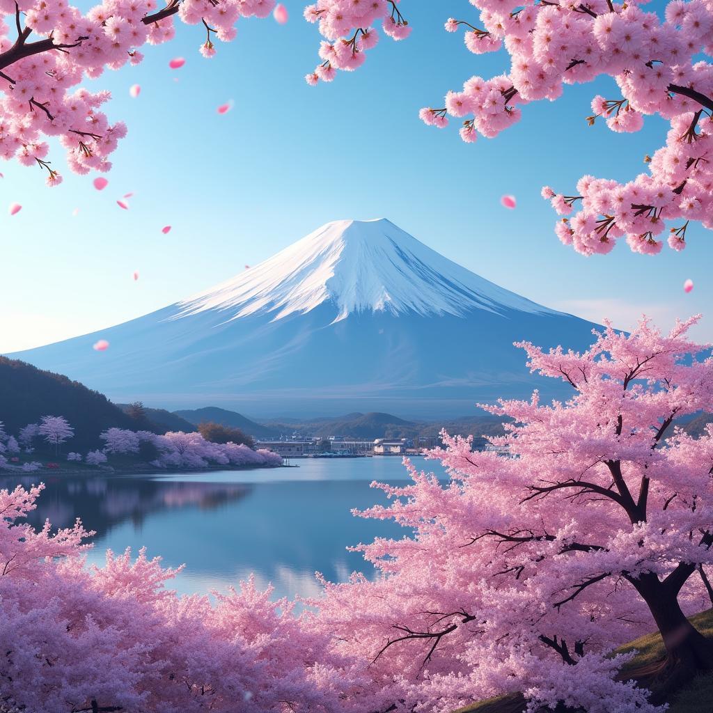 Mount Fuji with Cherry Blossoms in Spring