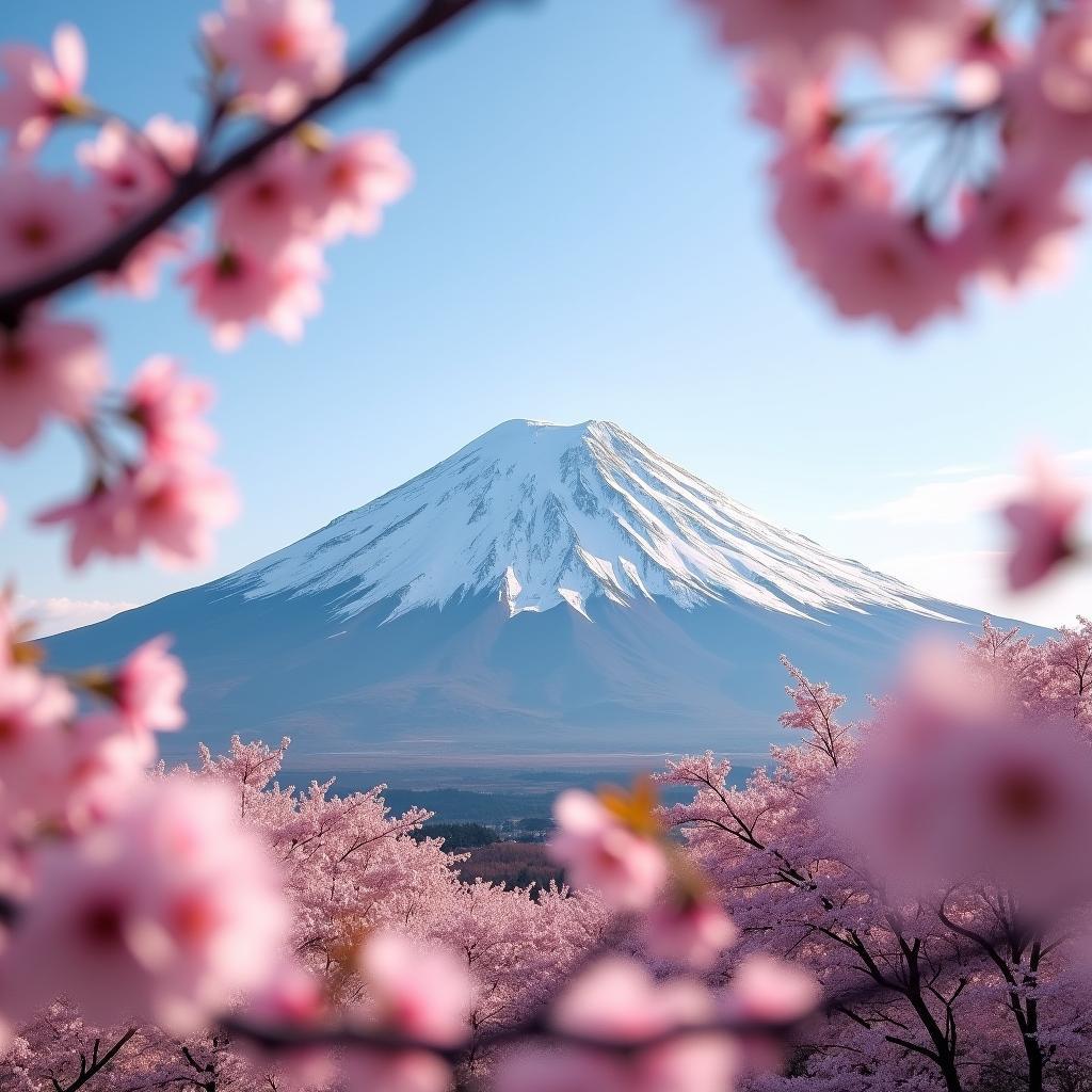 Mount Fuji Vista with Cherry Blossoms in Foreground