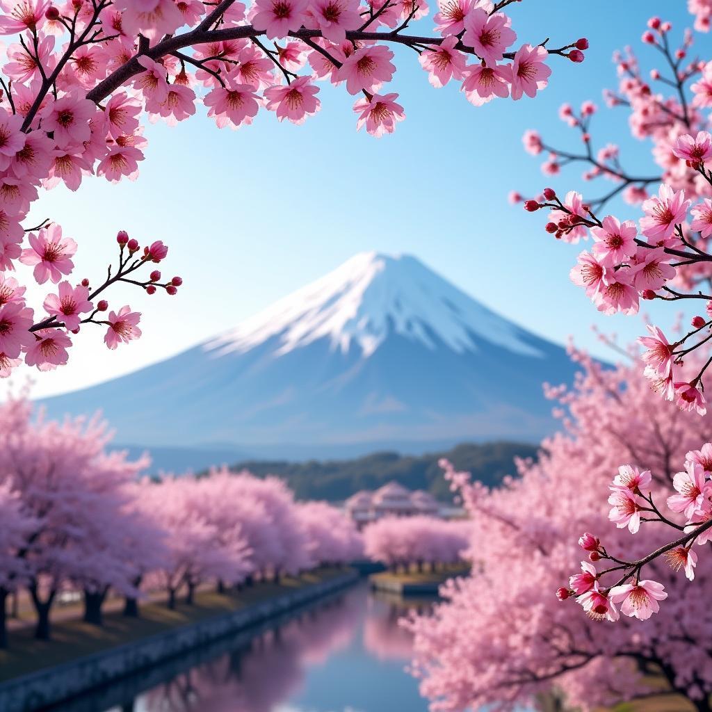 Mount Fuji with Cherry Blossoms in Spring