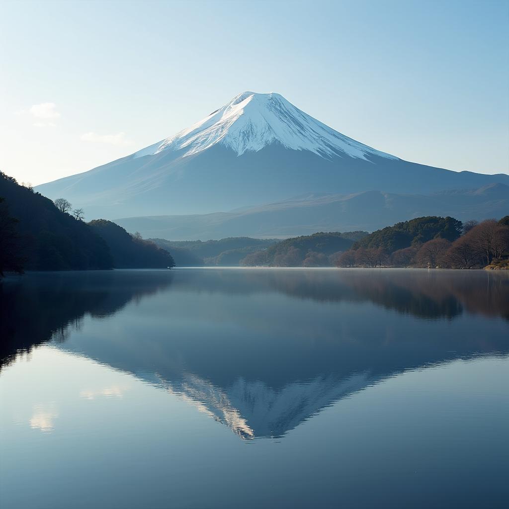 The majestic Mount Fuji reflected in a serene lake, perfect for world tour wallpaper.