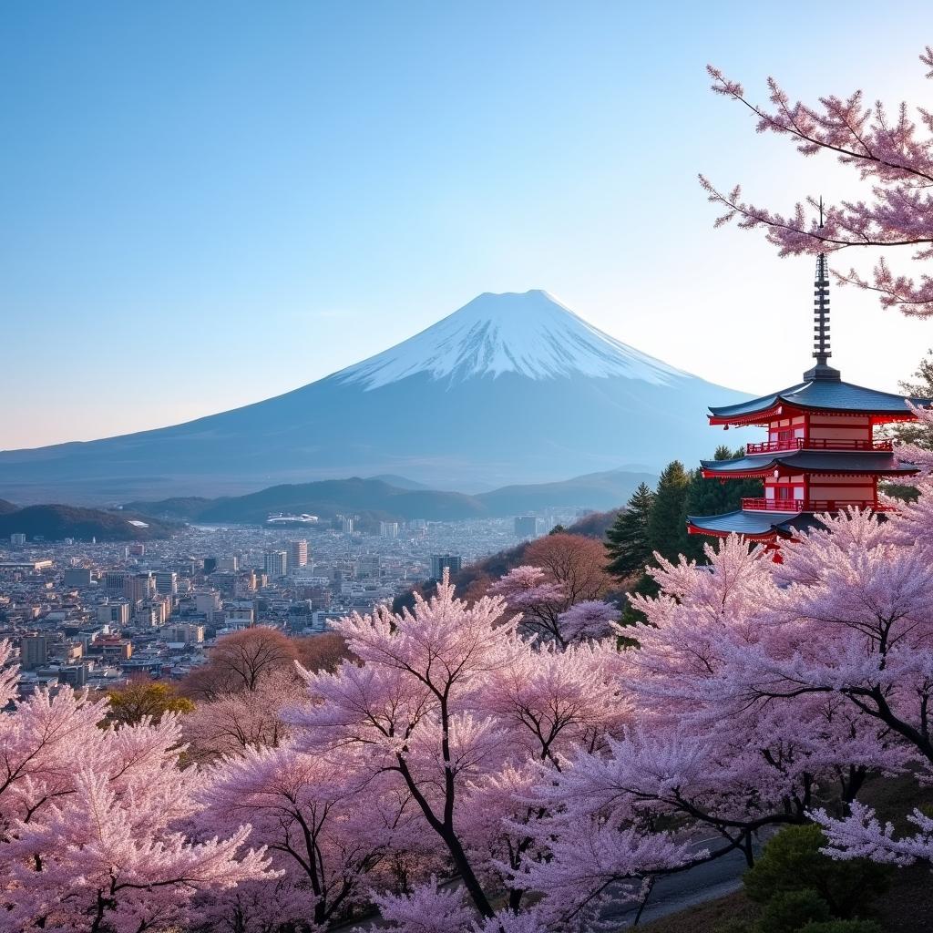 Mount Fuji with Cherry Blossoms in Foreground