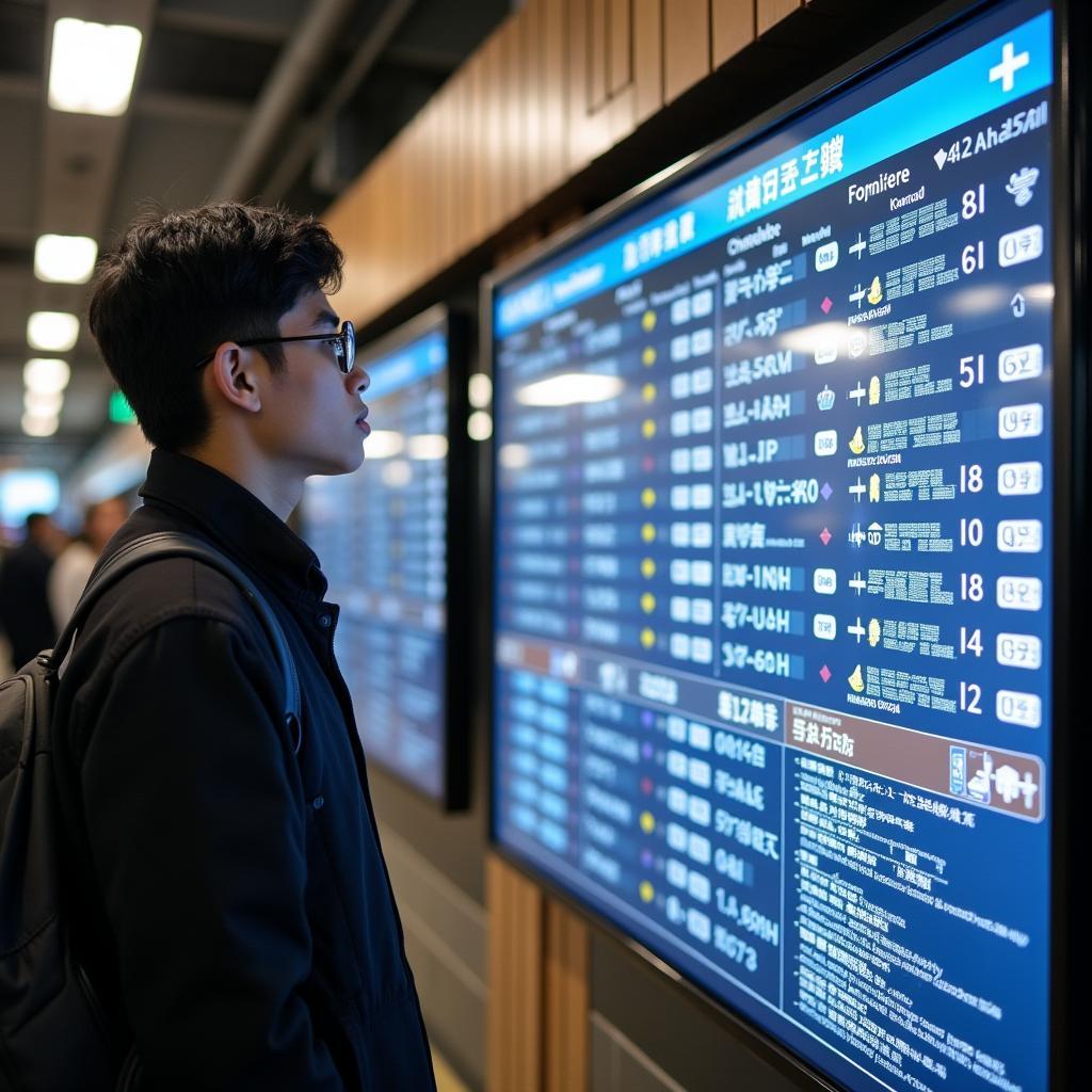 Tourist navigating a busy Japanese train station