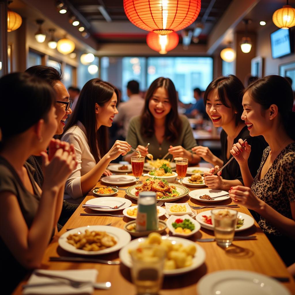 Chinese Tour Group Enjoying Dinner at a Local Restaurant in Niagara Falls