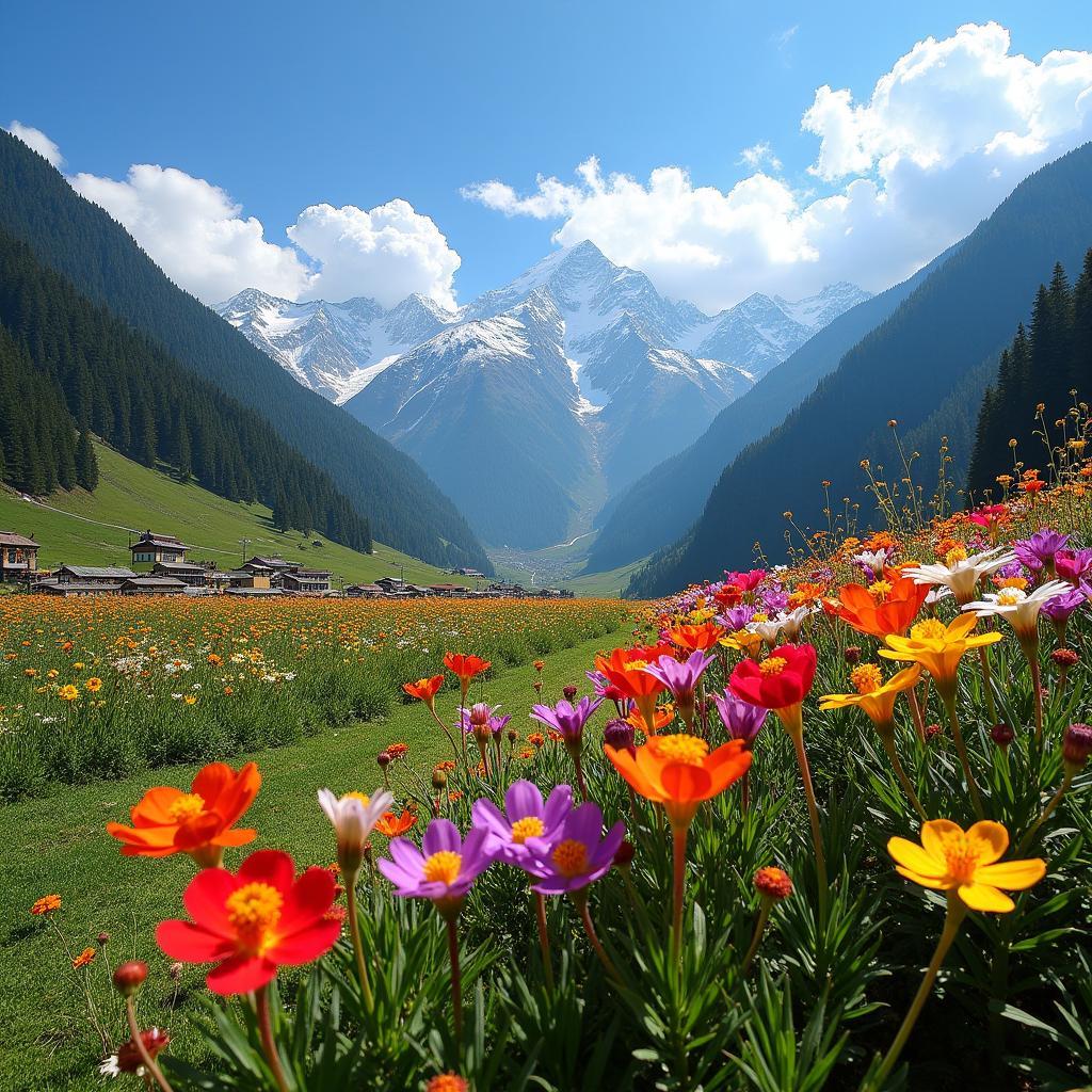 Colorful flowers blooming in Yumthang Valley, North Sikkim