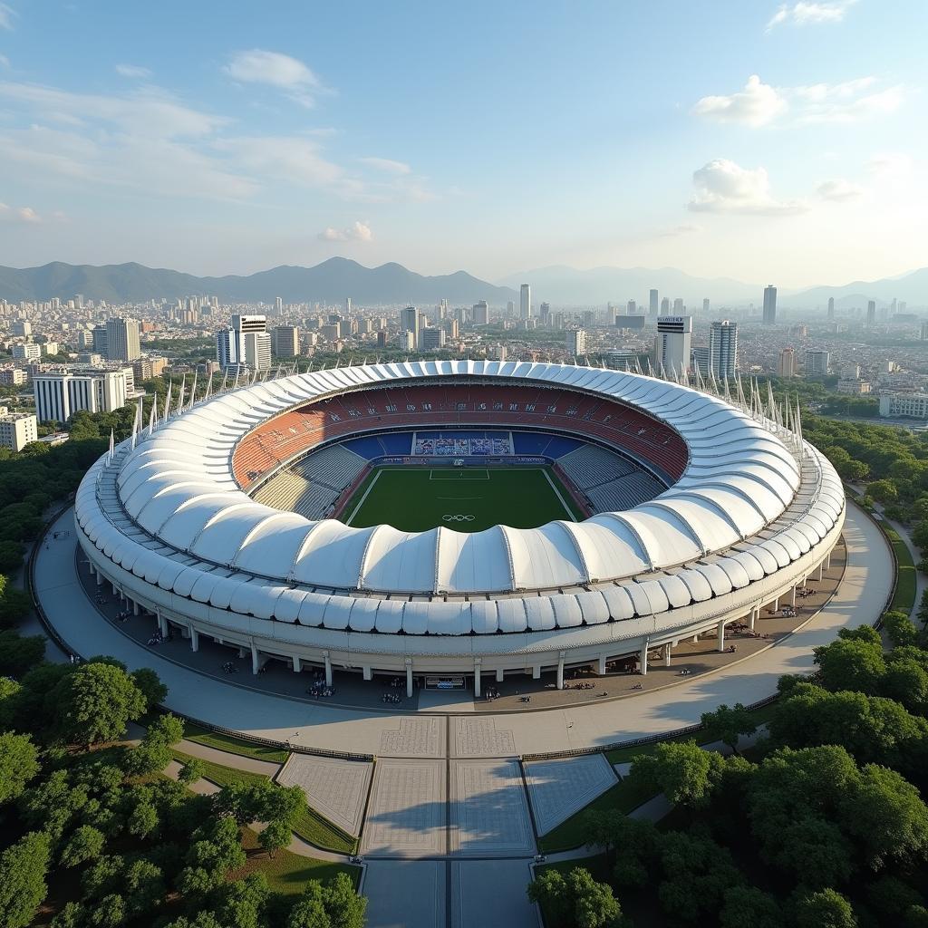 Exterior view of the Olympic Stadium, showing its grandeur and architectural details