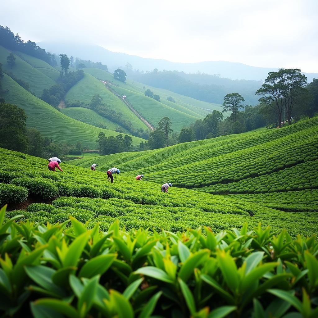 Scenic view of lush tea plantations in Ooty