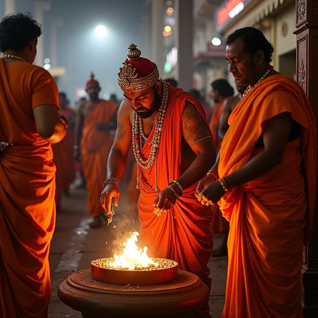 Devotees participating in rituals at the Pandharpur temple