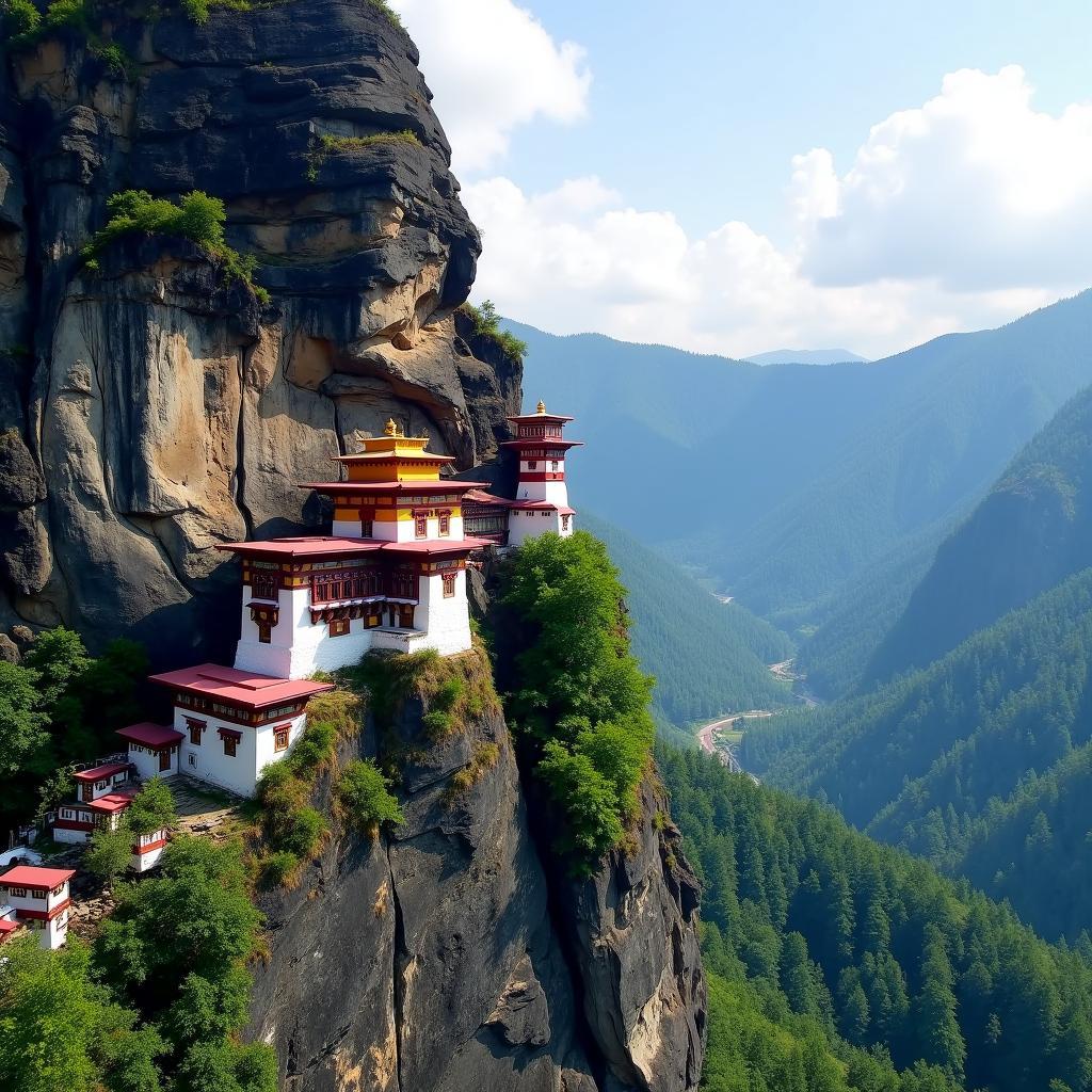 Paro Valley with the majestic Tiger's Nest Monastery perched on a cliff