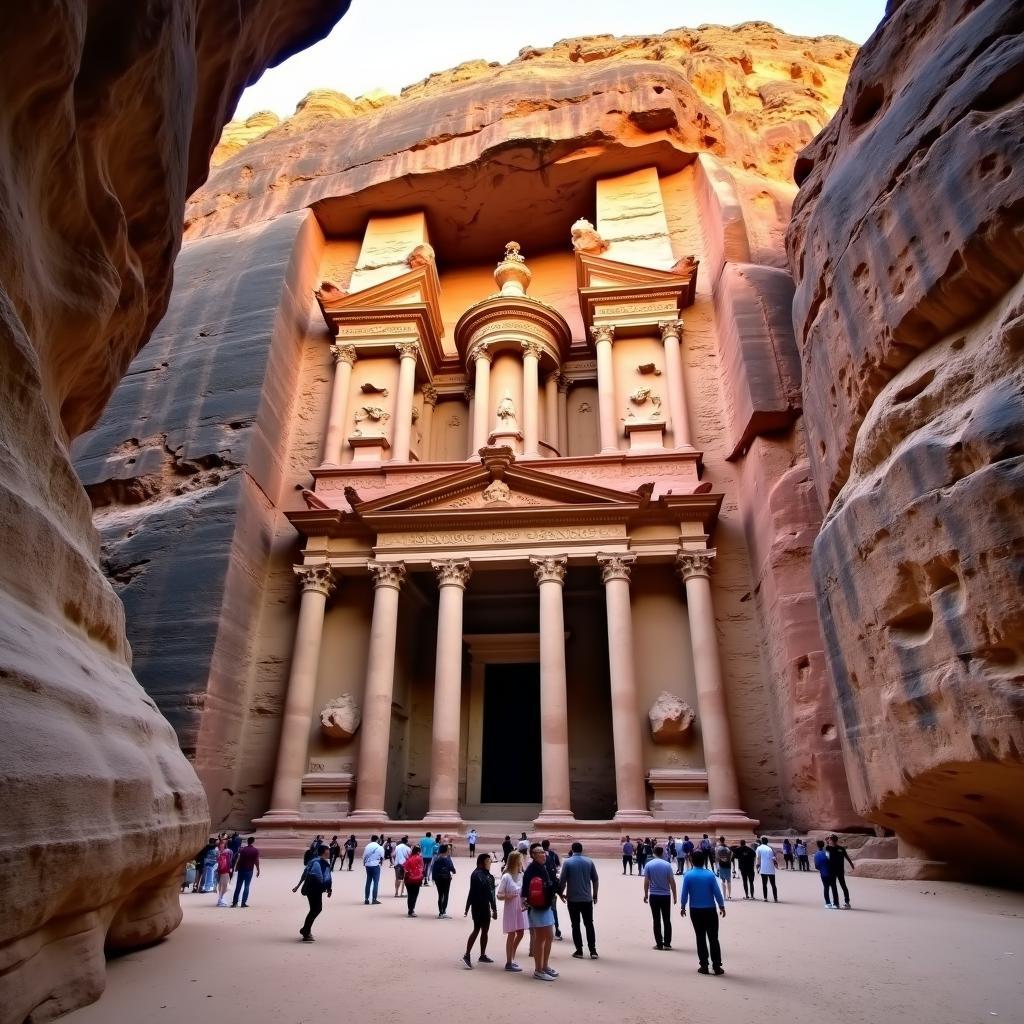 The Treasury at Petra, illuminated by the morning sun during a 2-day tour.