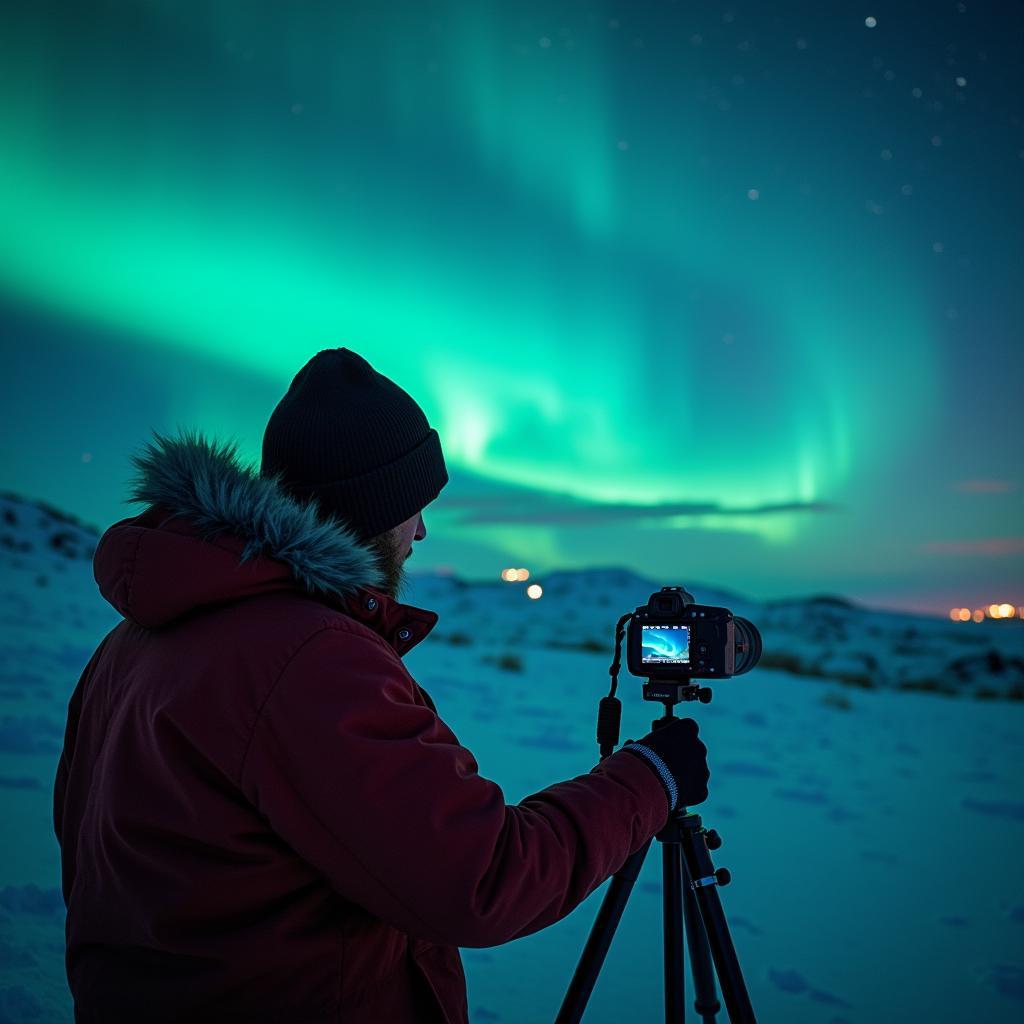 Photographer Capturing Northern Lights